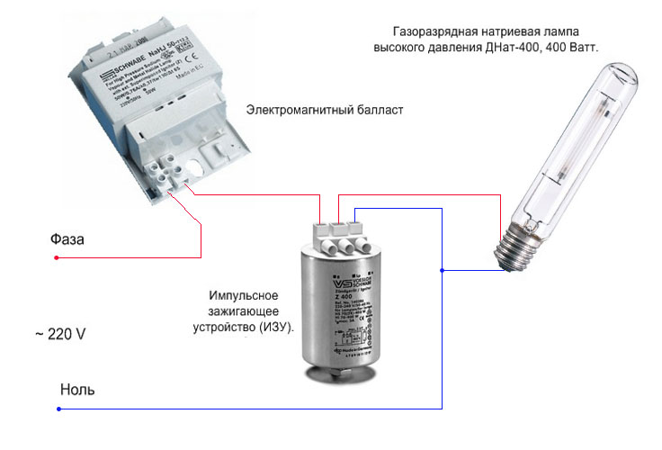 Схема подключения лампы ДНАТ с трех контактным ИЗУ Схема подключения лампы ДНАТ с трех контактным ИЗУ
